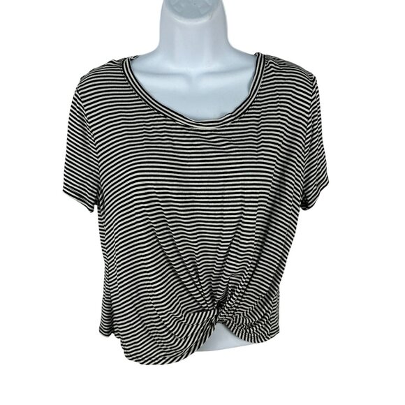 Striped Black & White Nine Britton Knot Front T-Shirt Medium Rayon Spandex - Picture 1 of 4